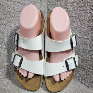 Birkenstock Arizona Size 40 L9 M7 Narrow White Birko-Flor Double Strap Sandals